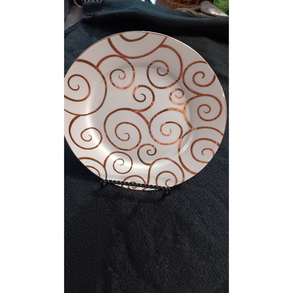 Set 5 Pier 1 Imports Gold Swirl Porcelain 7.5" Salad Dinner Dessert Plates EUC